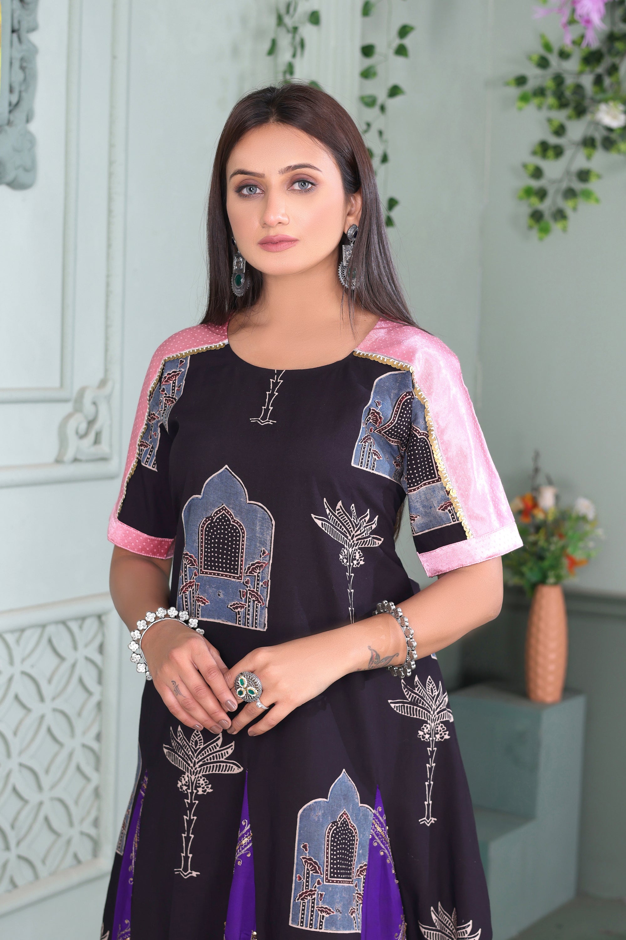Ajrakh Kurti With Embroidery