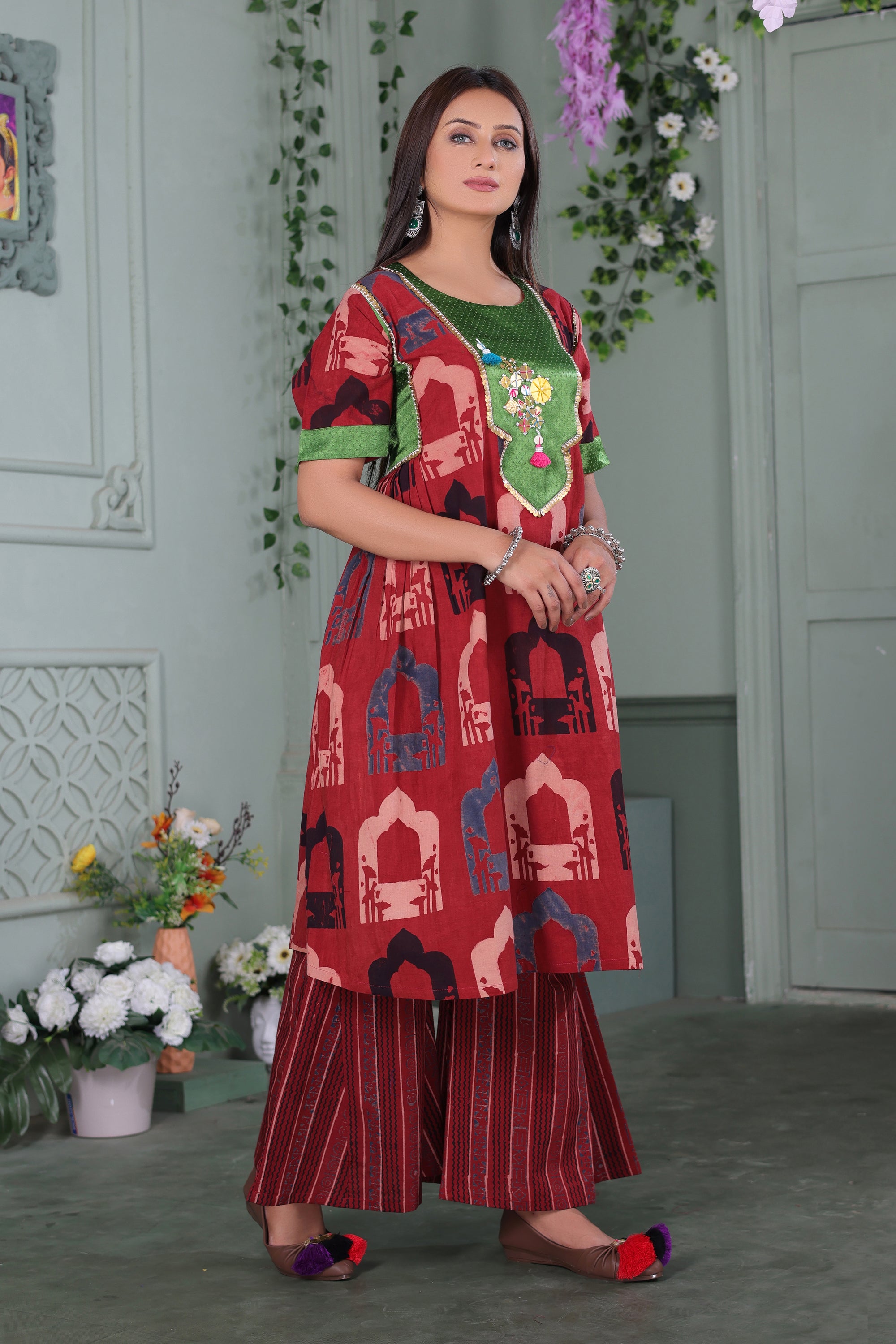 Ajrakh Kurti With Embroidery