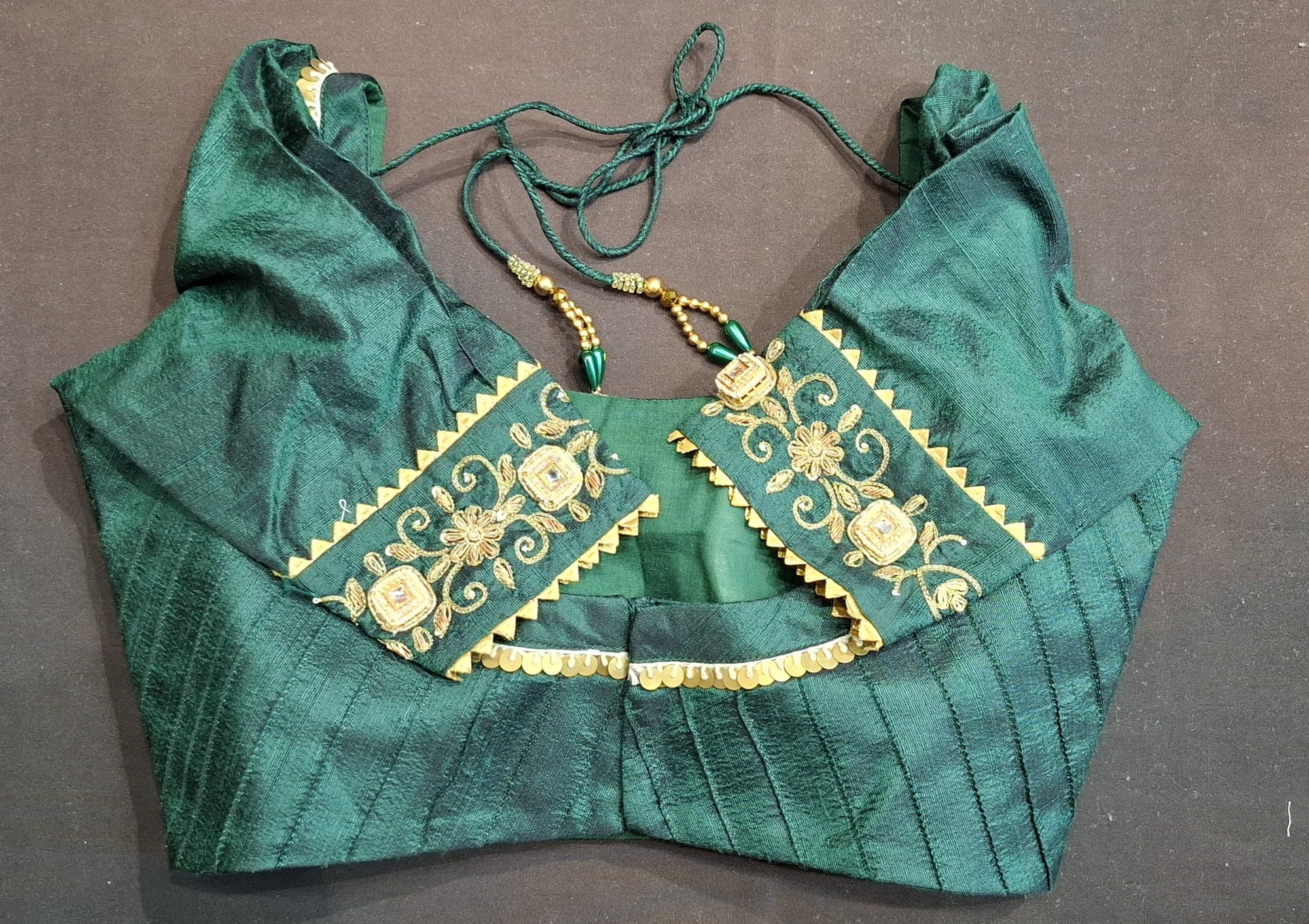 Green raw silk blouse