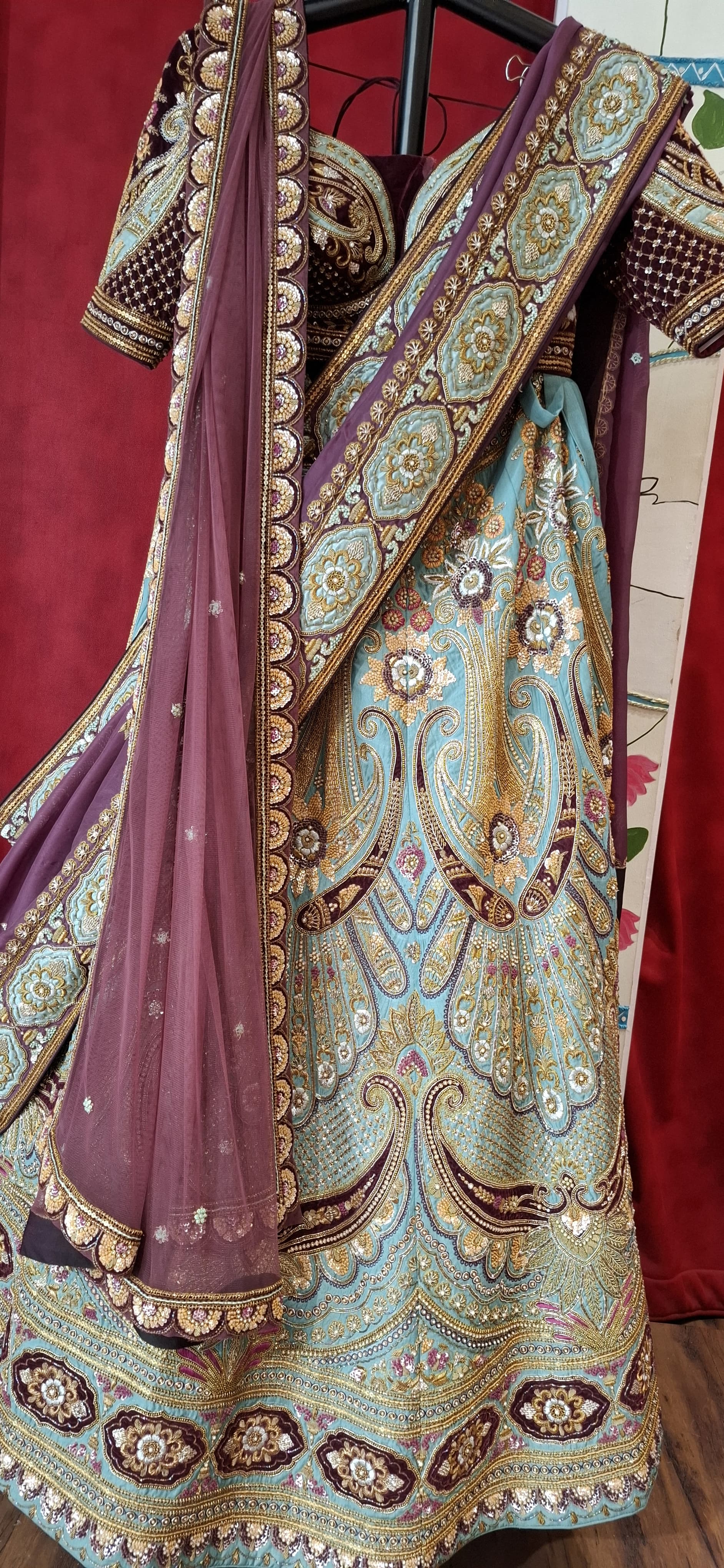 Heavy bridal lehnga with two dupptta