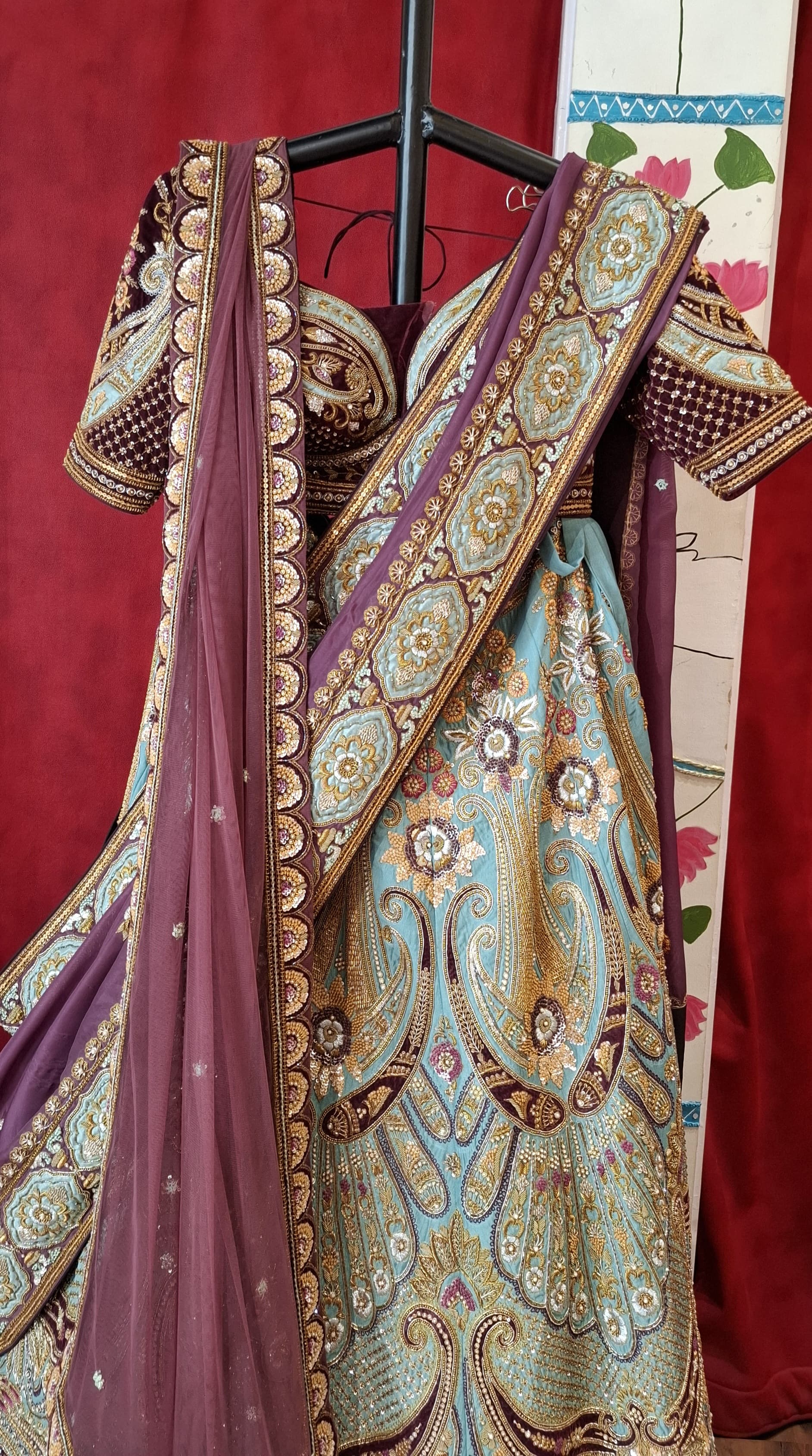 Heavy bridal lehnga with two dupptta