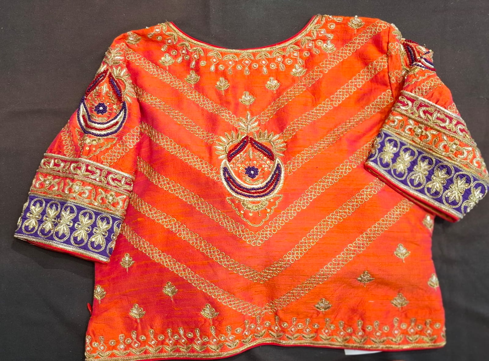 Burnt orange poshak blouse with patch work