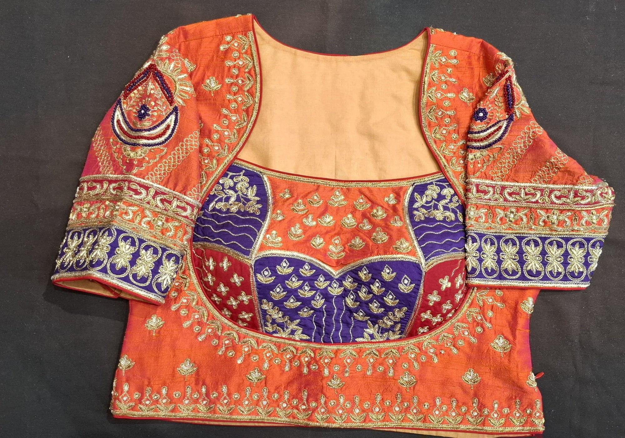 Burnt orange poshak blouse with patch work