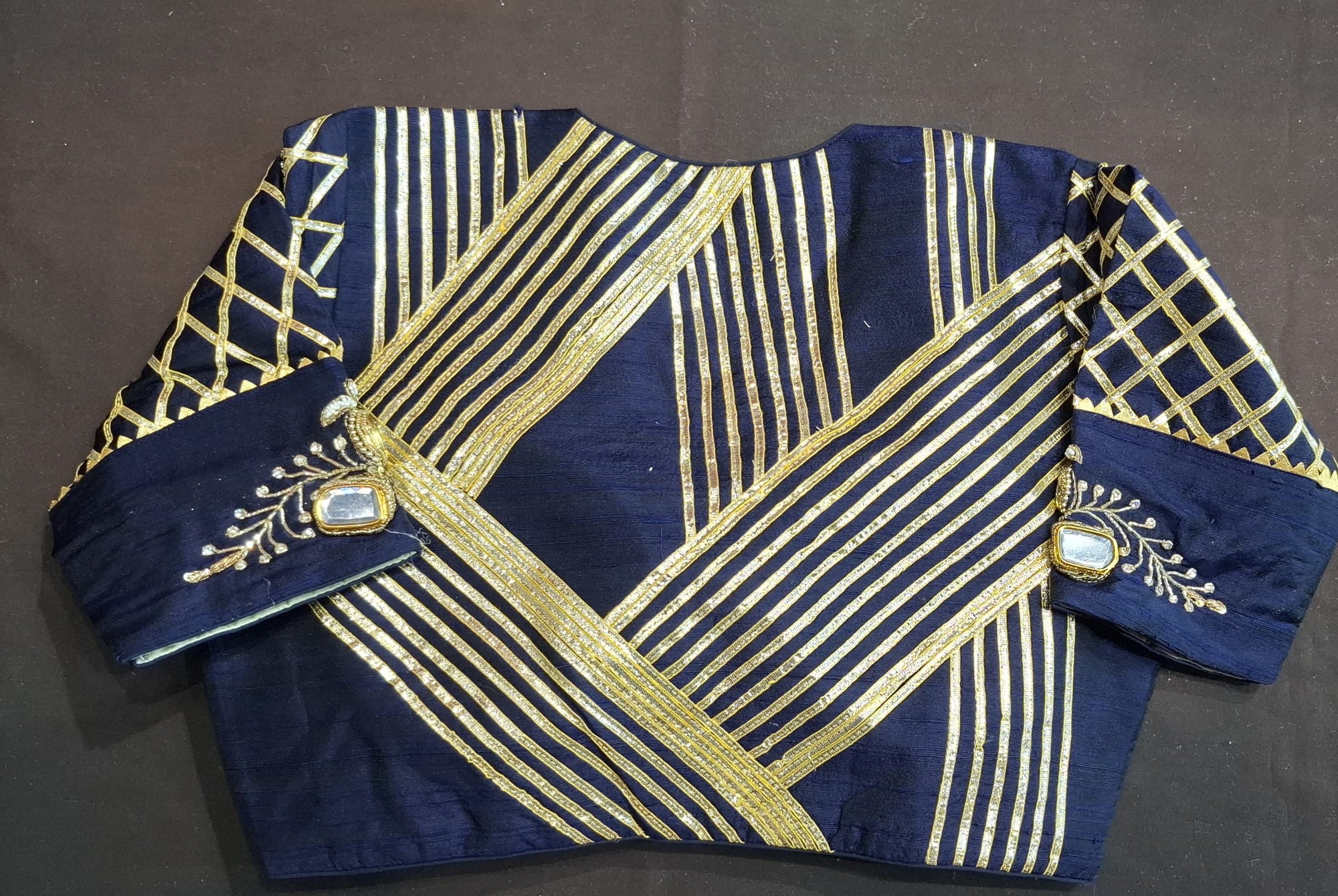 Navy blue raw silk gota blouse