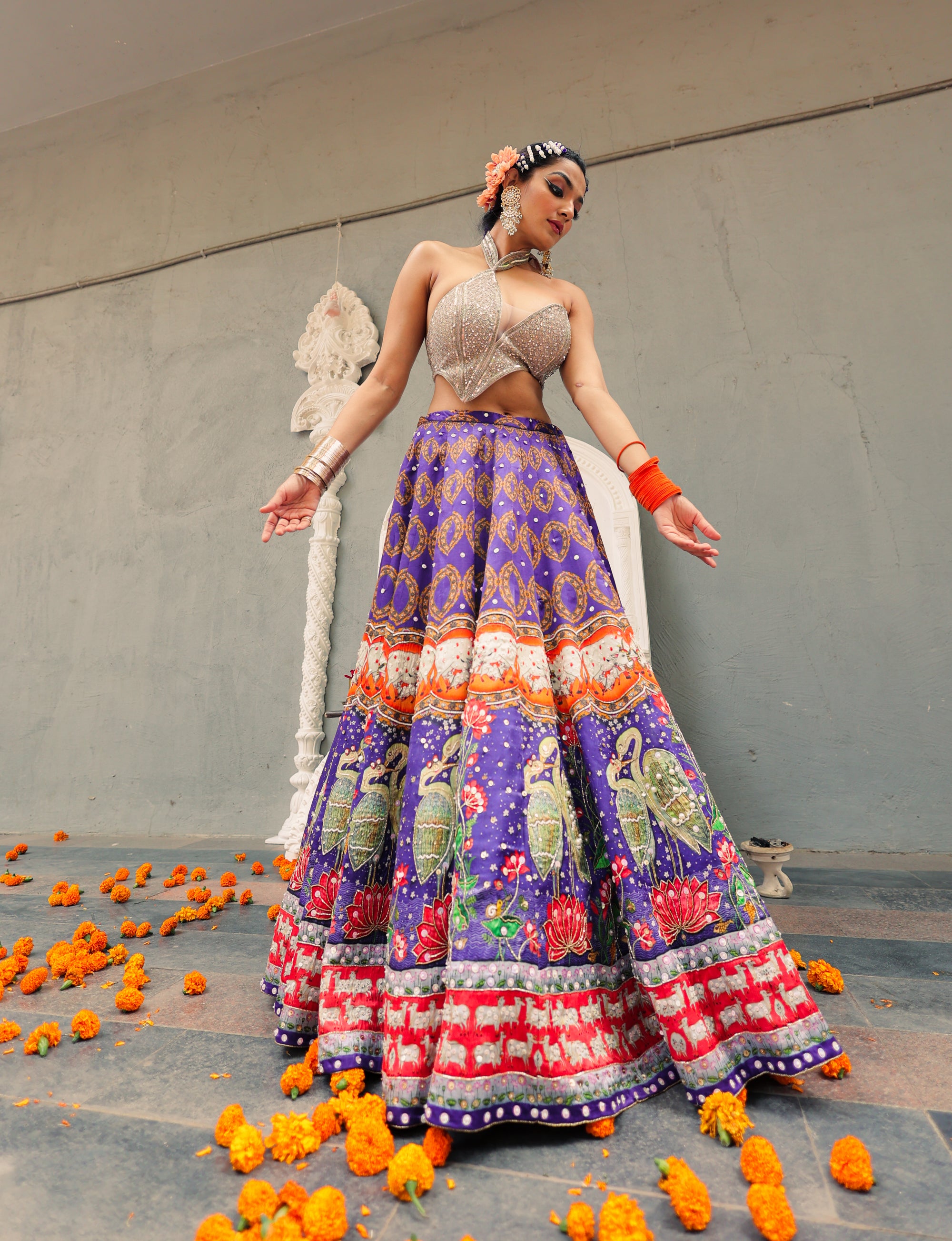 Printed with Beautiful Touch of Handwork Detail Lehenga