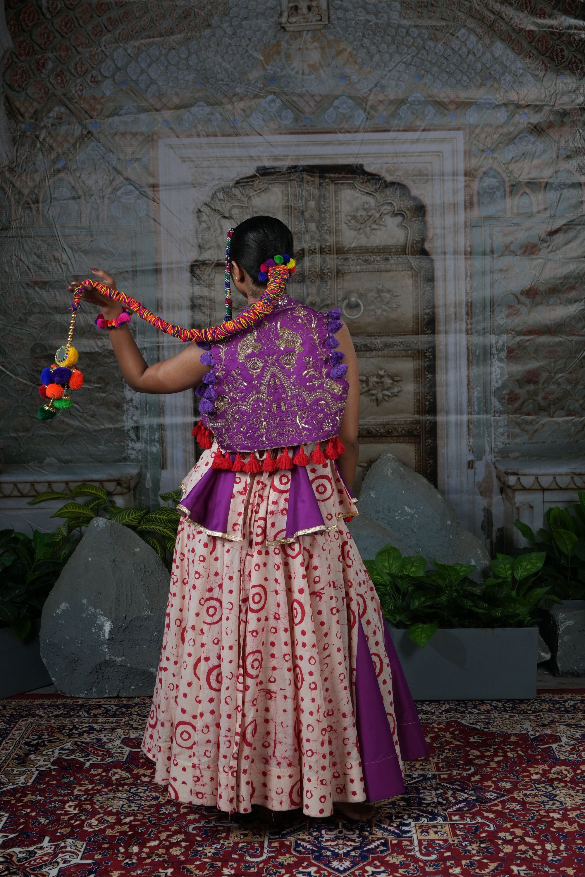 Printed flared lehenga with hand embroidered jacket