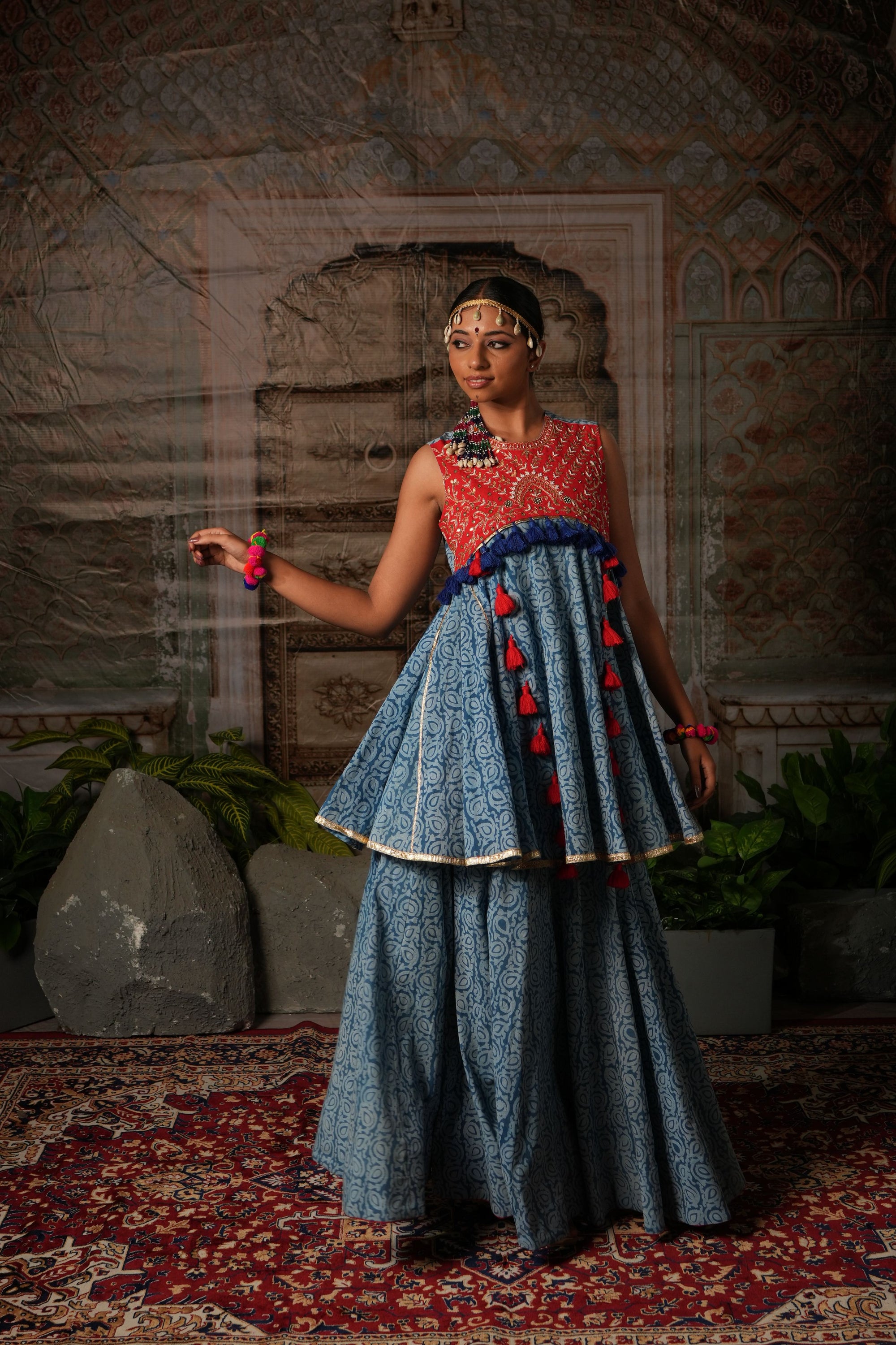 Hand embroidreded top with flared lehnga set