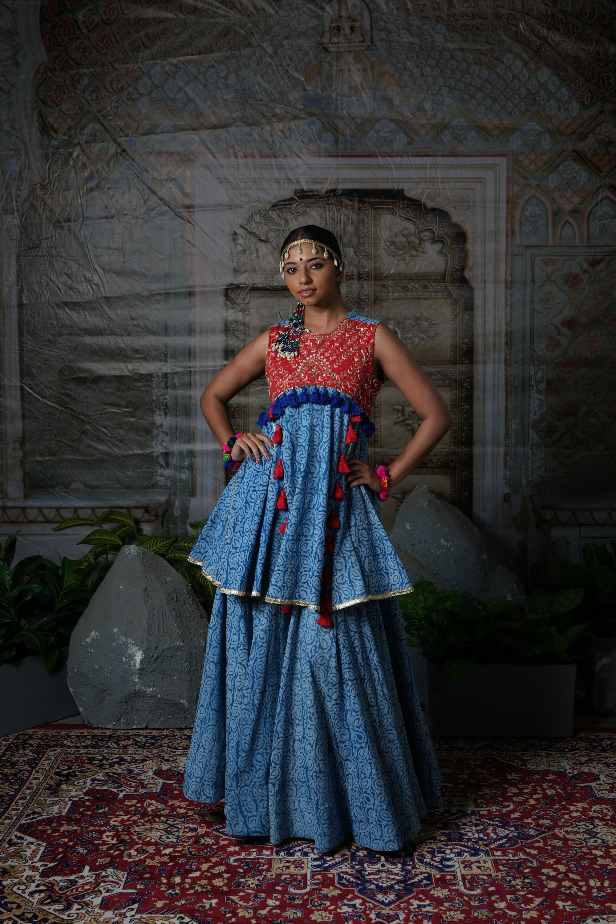 Hand embroidreded top with flared lehnga set