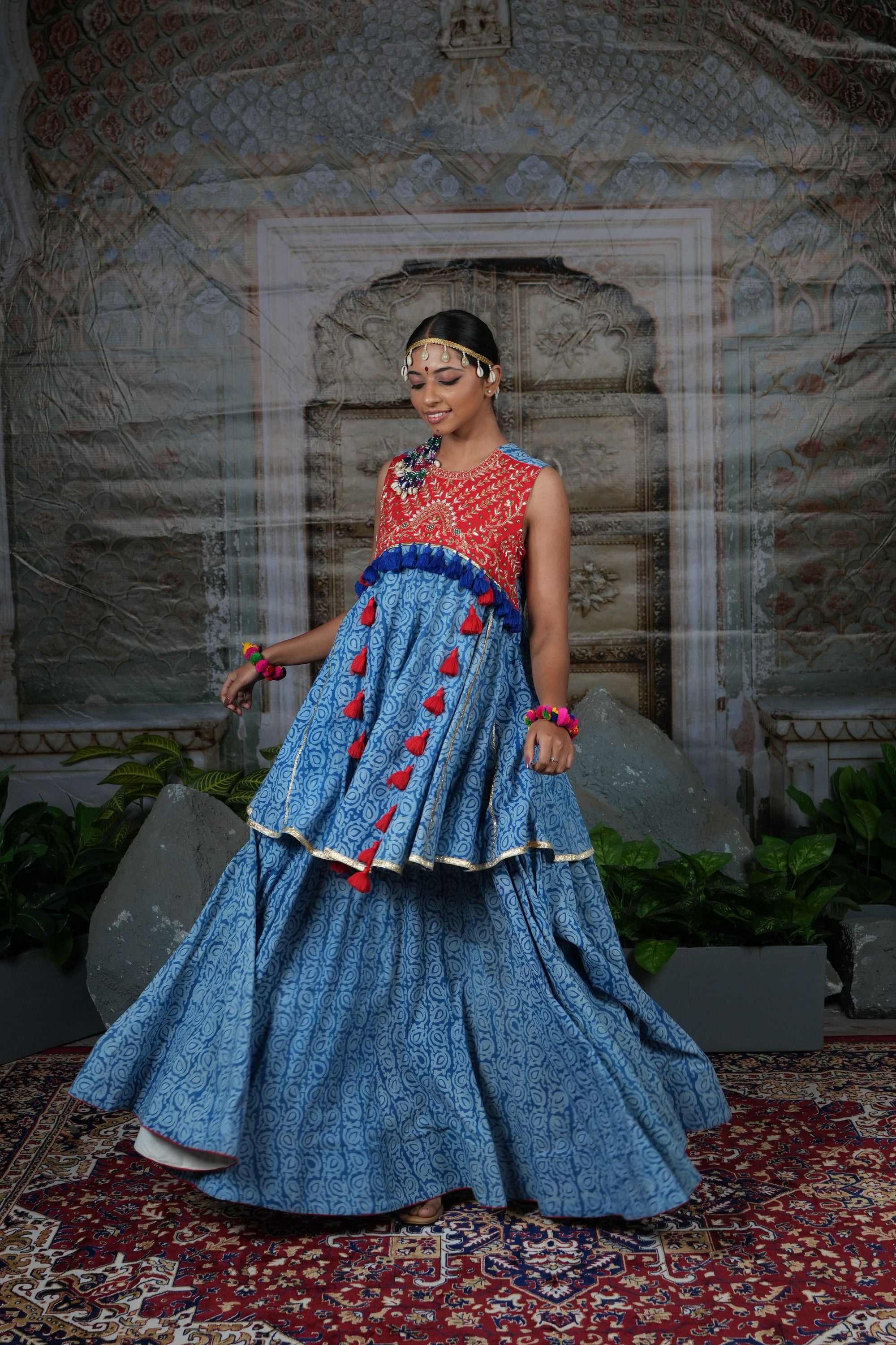 Hand embroidreded top with flared lehnga set