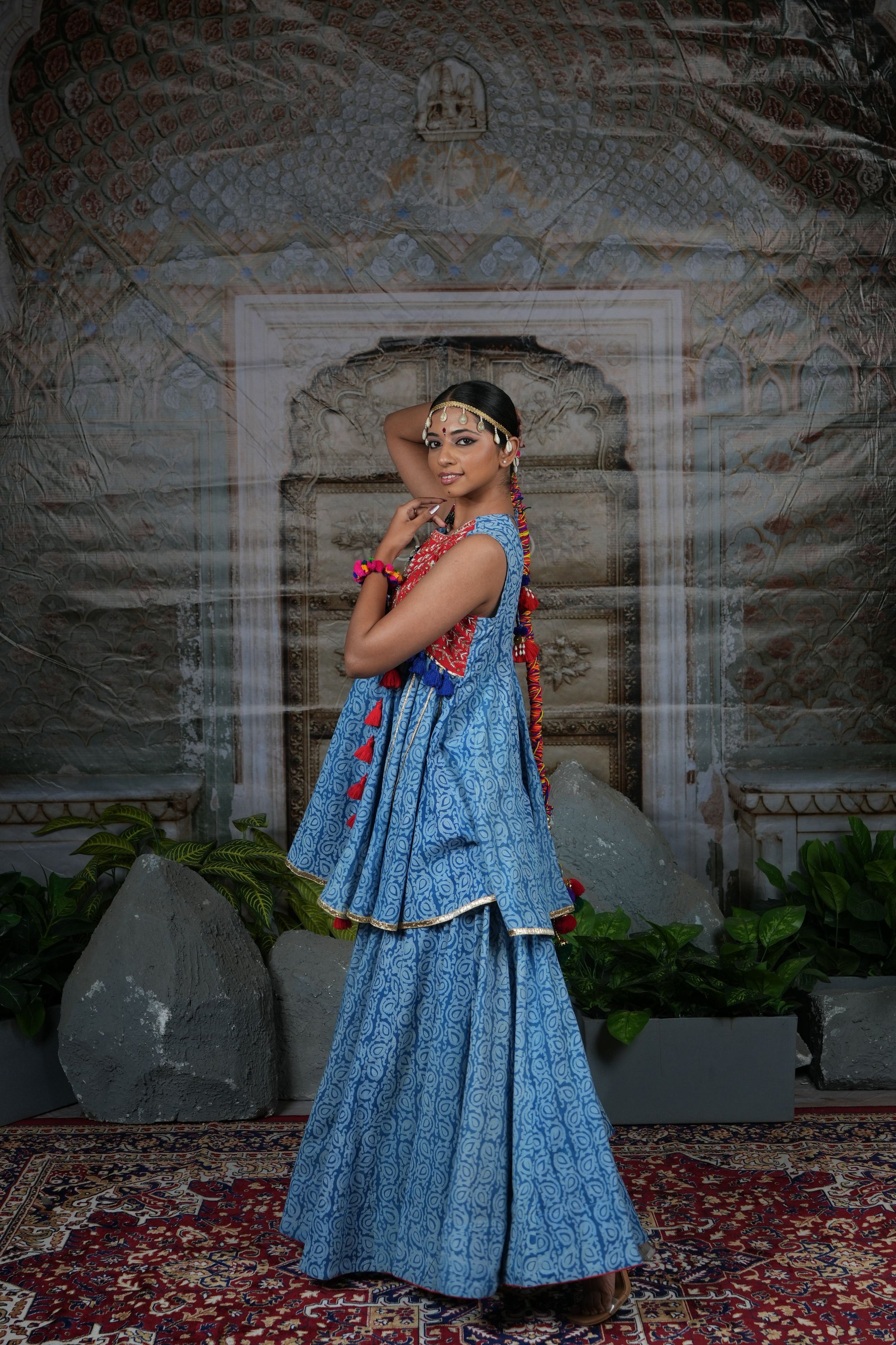 Hand embroidreded top with flared lehnga set