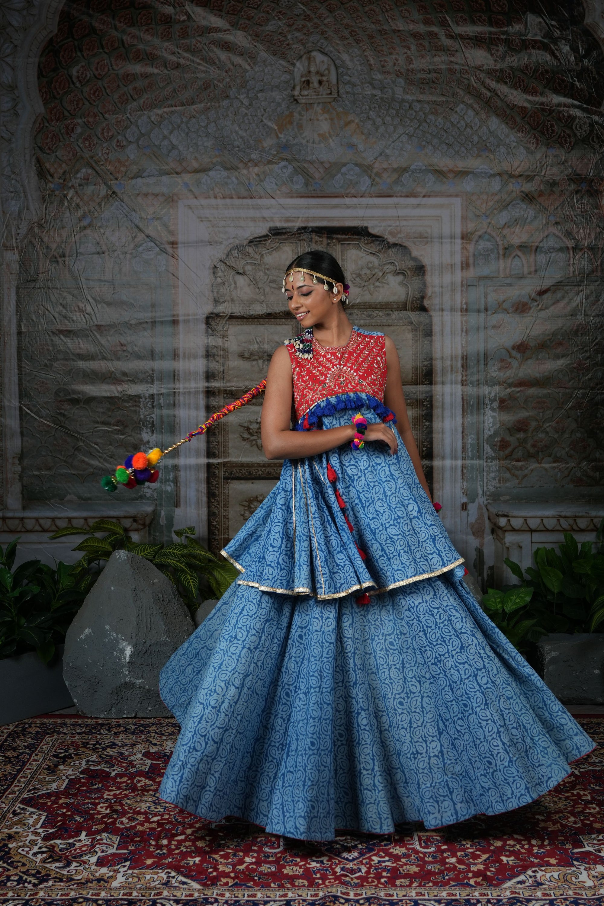 Hand embroidreded top with flared lehnga set