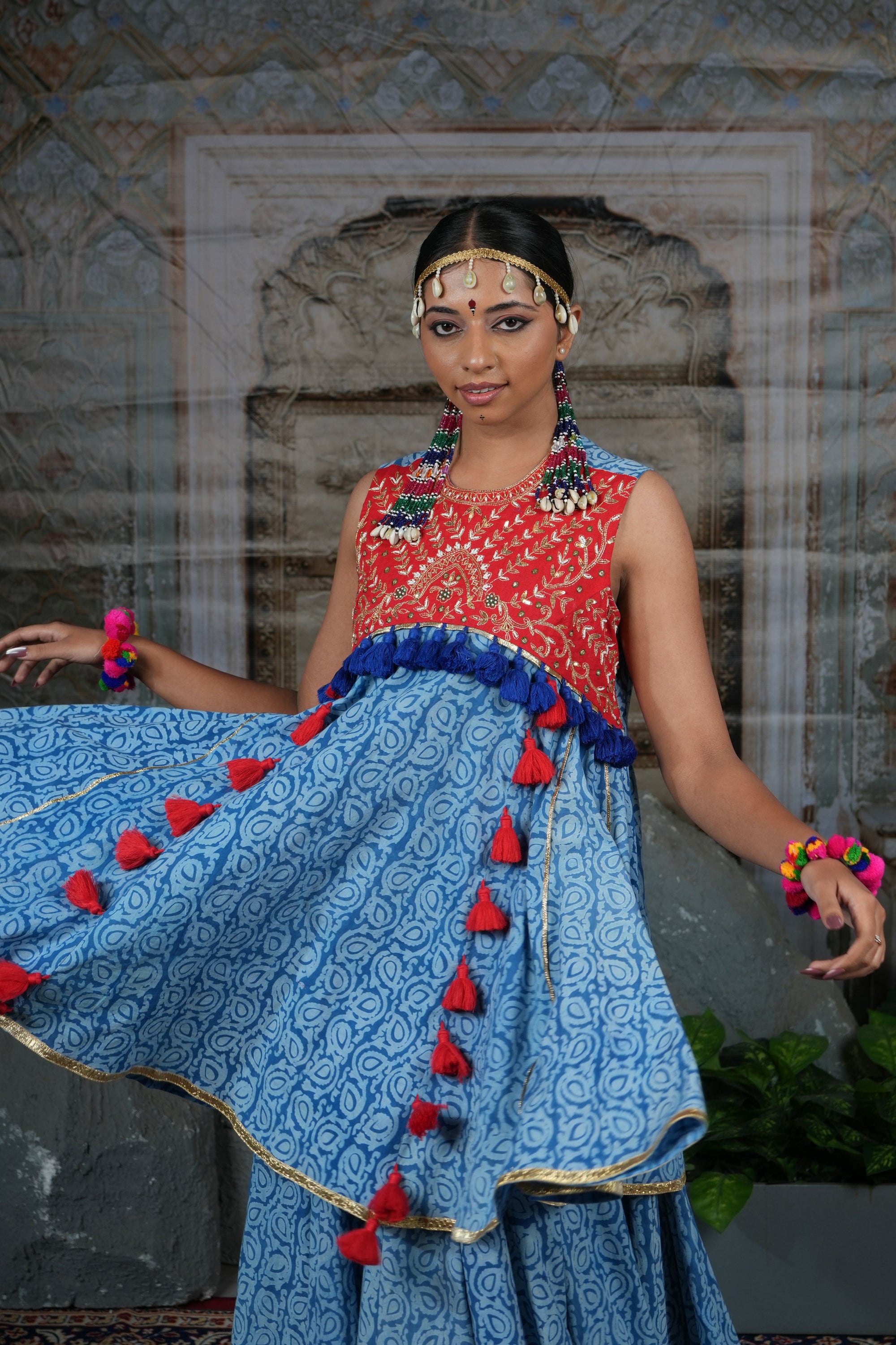 Hand embroidreded top with flared lehnga set