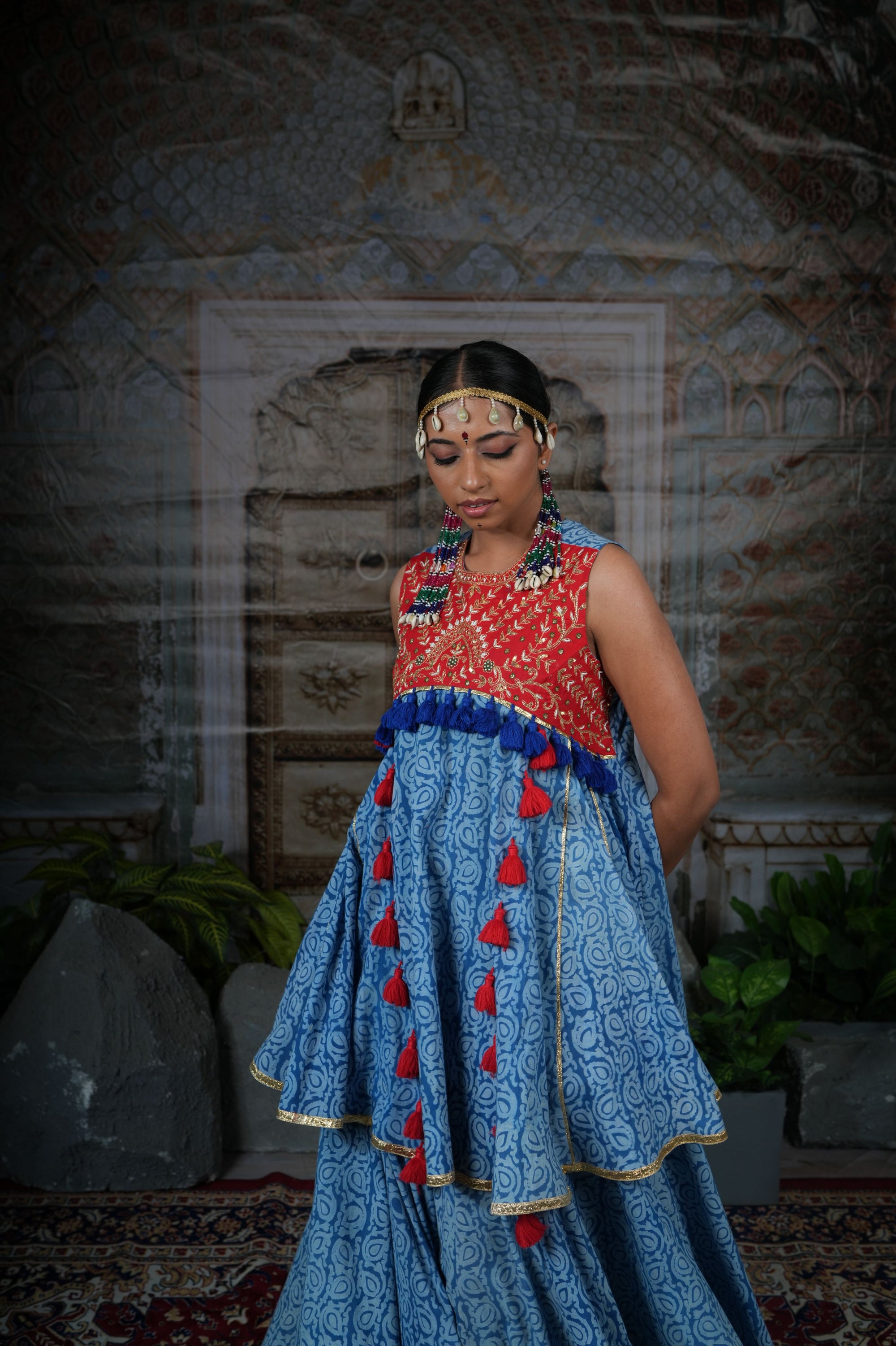 Hand embroidreded top with flared lehnga set