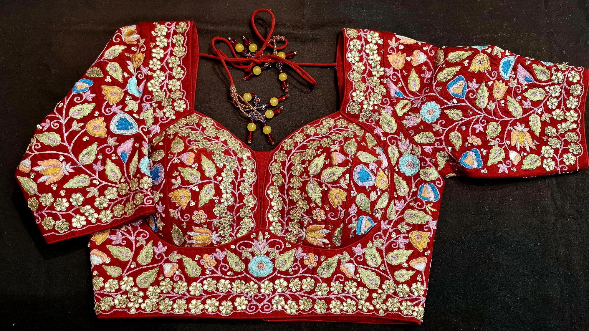 RED RAW SILK MARODI BLOUSE