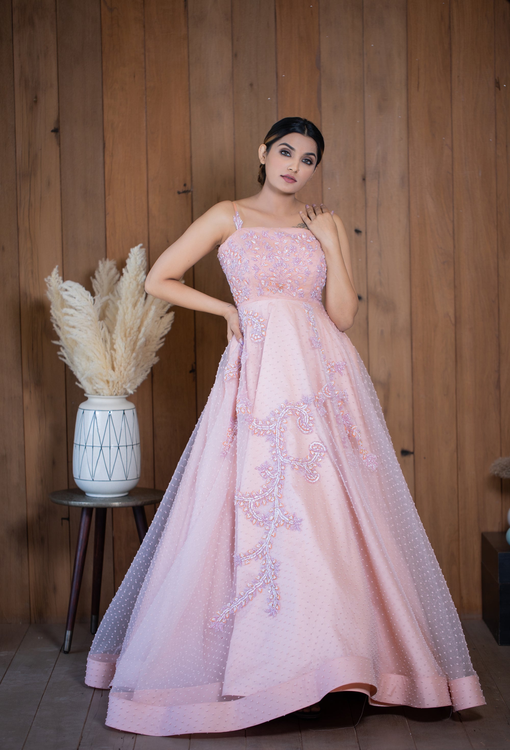 Latest Fashion Trendy Gown For Wedding Party in Peach