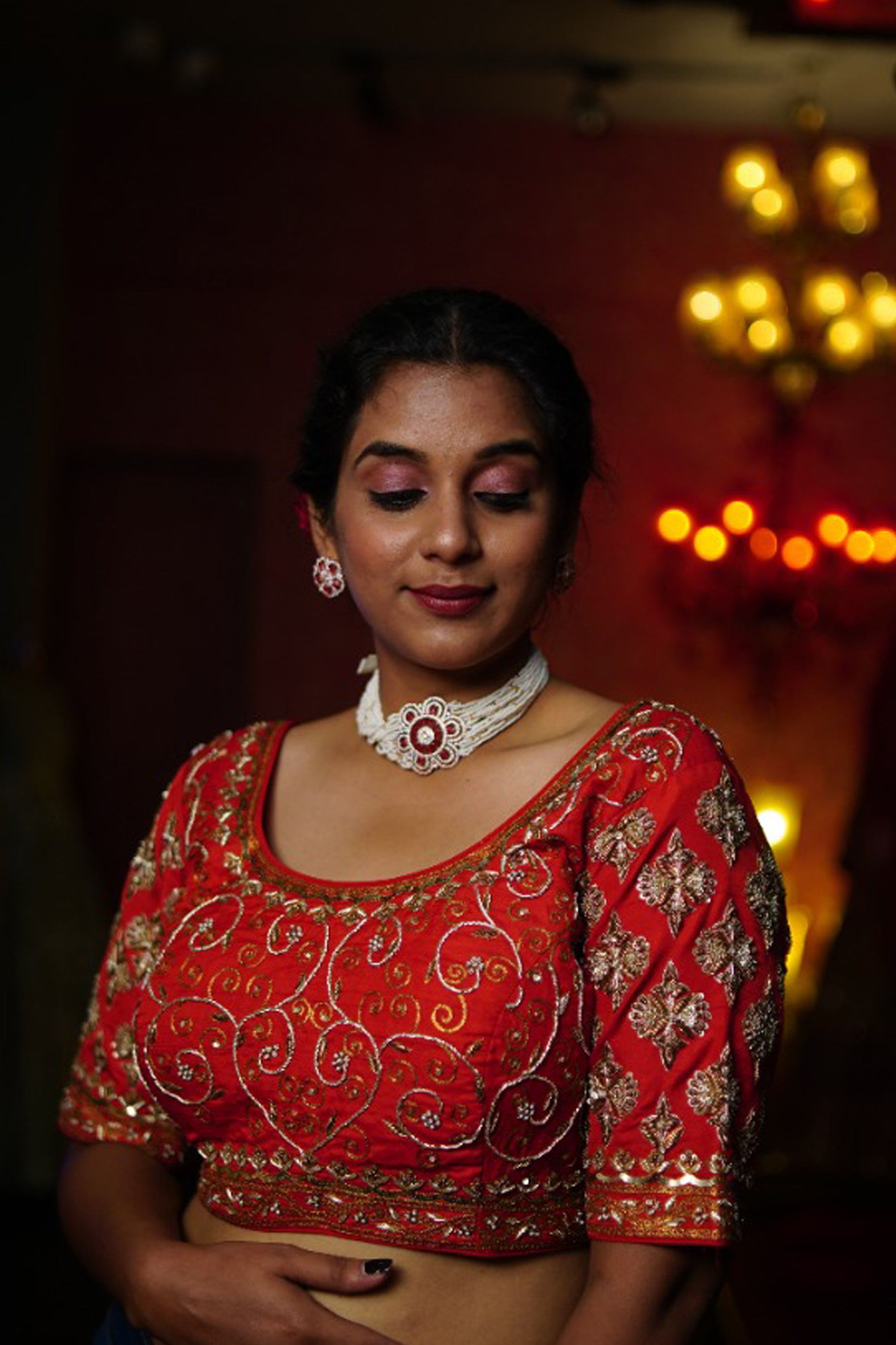 Red Blouse with Heavy Embroidery