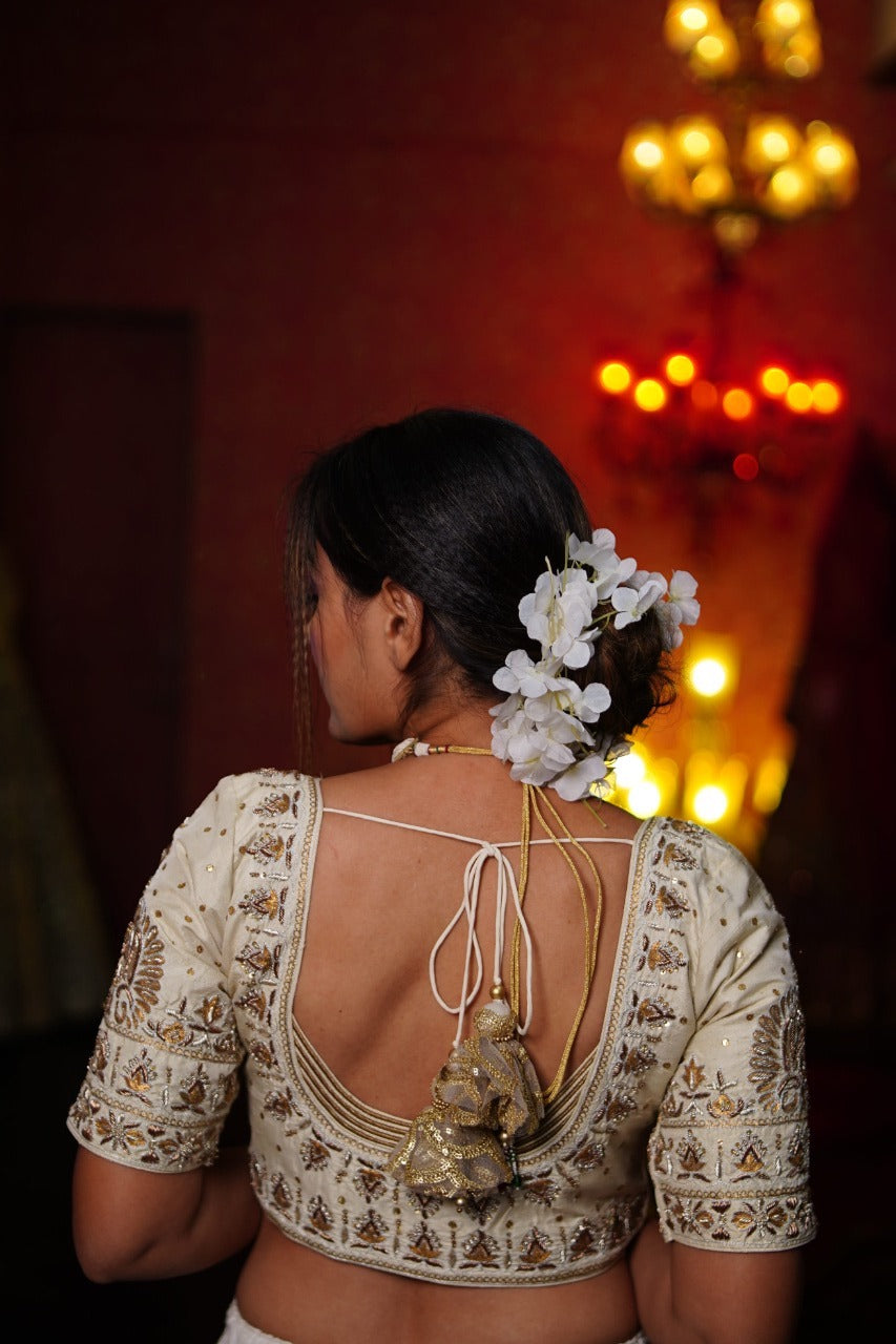 Ivory Blouse with Hand Embroidery